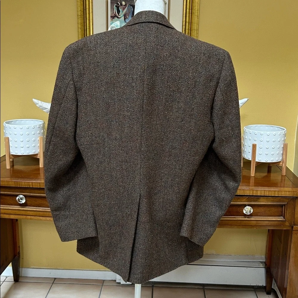 Vtg 100% Pure Scottish Wool Brown Harris Tweed Herringbone Sport Coat by GANT